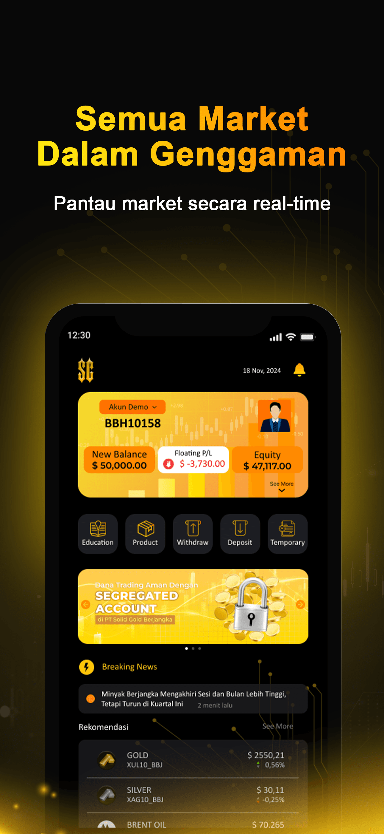 Beranda dan pantauan market aplikasi Solid